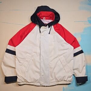VTG American Weekend S Jacket Hood Red Wht Striped Taiwan 80s Preppy Windbreaker